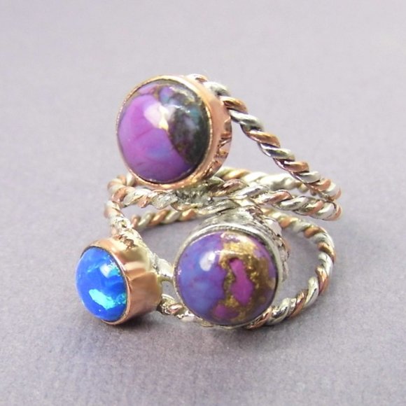 Rose & Sterling Silver Charoite & Opal Ring NEW - Picture 3 of 8